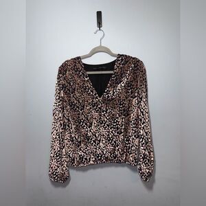 WHBM Women’s Velvet Burnout Leopard Print faux wrap blouse size Small EUC